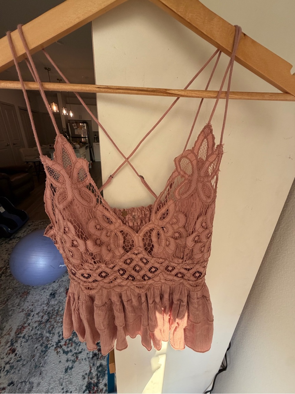 Free People FP One Adella Cami Dusty Rose Lace Ruffle Top Size S
